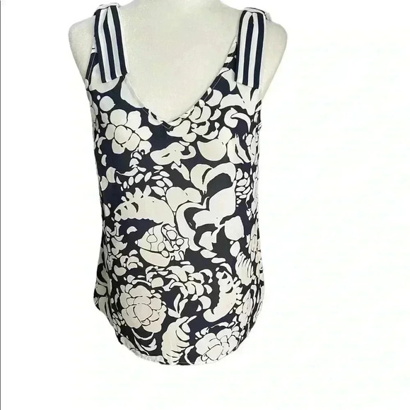 CAbi Mia Navy White Striped Floral Tie/Bow Shoulders Size S - Picture 2 of 4